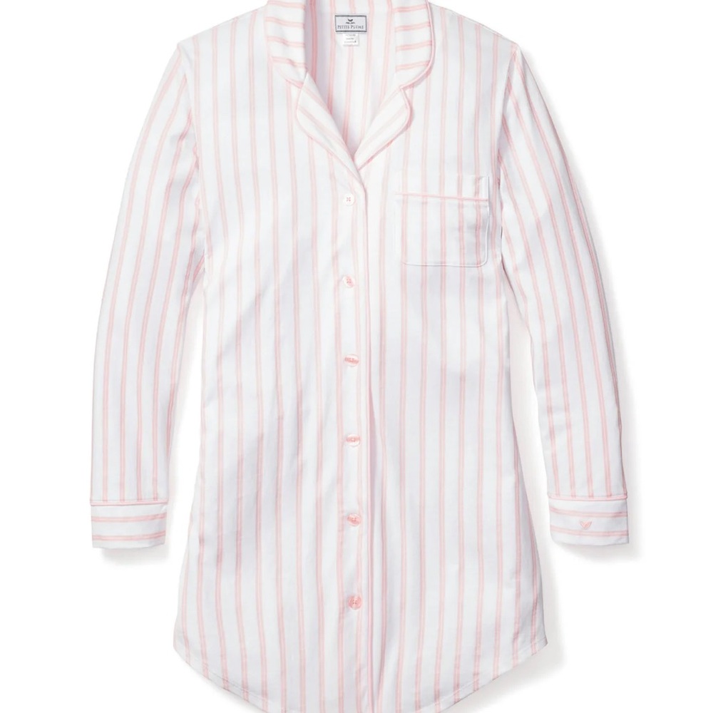 Petite Plume Pima Nightshirt in Pink Stripe Size M